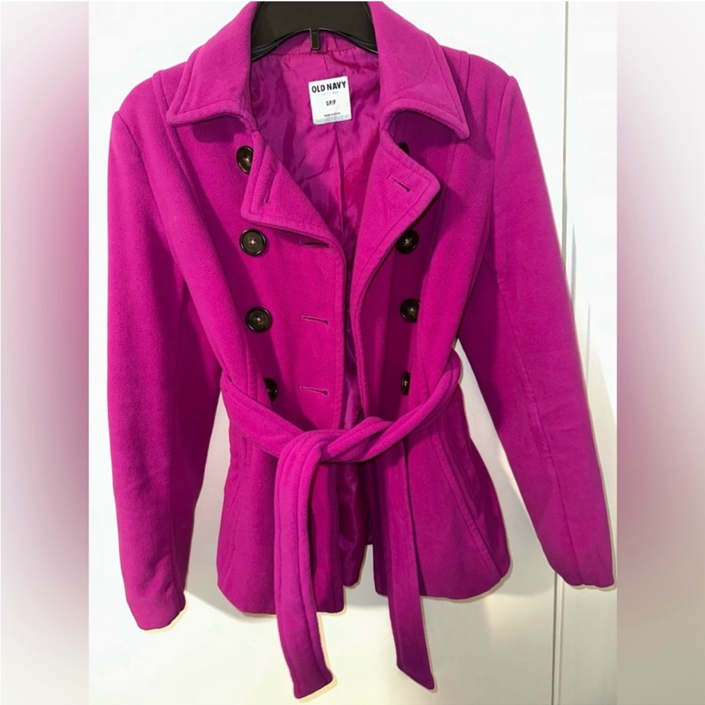 Old Navy Pink Fleece Coat with Notched Lapel and Belt